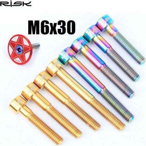 RISK 4.57g 1PCS M6x30 Headset Cap Bolt Titanium Alloy Bolt Screw for Bicycle 1 1/8 Stem Bike Column Screw Bicycle Headset Parts