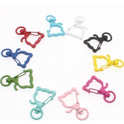 10PCS Cat Colorful Key Chain Ring Metal Lobster Clasp Clips Bag Car Keychain DIYJewelry Accessories Key Hooks Hook Up Base