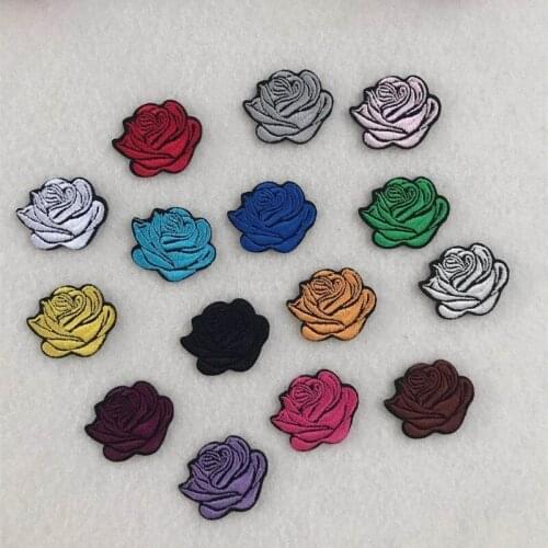 100pcs/lot Small Embroidery Patches Rose Flower Shirt Dress Backpack Clothing Decoration Accessory Iron Heat Transfer Applique