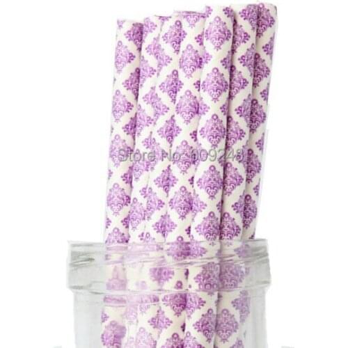 100pcs Pick Your Colors Purple Damask Paper Straws Wholesale,Craft Eco-friendly Vintage Party Mason Jar Straws,Cake Pop Sticks