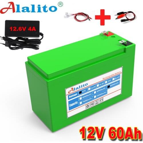 12V 60Ah 18650 lithium battery pack 3S6P built-in high current 30A BMS for sprayers, electric vehicle batterie+12.6V charger