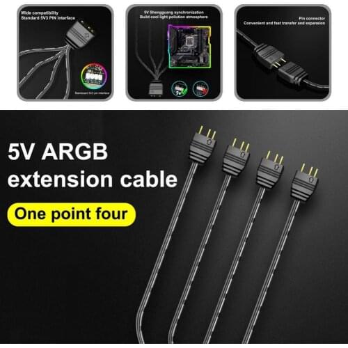 33.5cm COOLMOON Premium 1 to 4 Mainboard ARGB Splitter Cable Lightweight ARGB Extension Cable Standard for PC