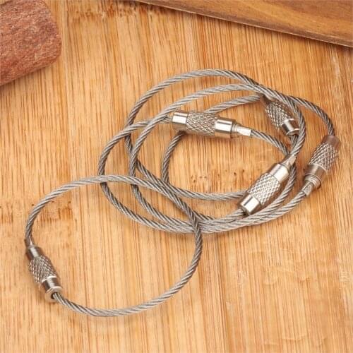 5Pcs 20cm Multifunction Outdoor Camping Locking Wire Rope Cable Screw Key Ring Loops Wire Chain EDC Tools Stainless Steel