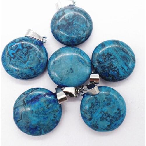 50Pcs 20x6mm Wholesale Blue Crazy Lace Agate Round Pendant Bead DIY Earrings Handmade Jewelry Accessories S648