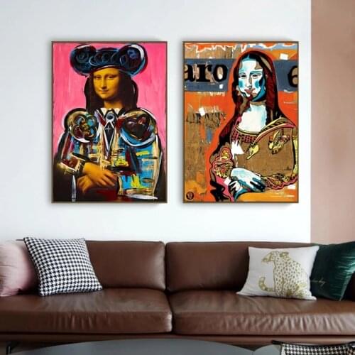Watercolor Fun Graffiti Art Mona Lisa Canvas Painting Retro Posters Prints Wall Art Pictures for Living Room Wall Decor Cuadros