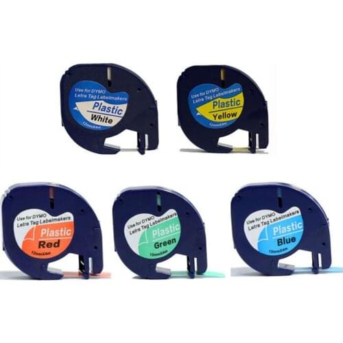 Free shipping 5PK mixed colors DYMO LetraTAG tape 91200, 91201 ,91202, 91203, 91204 white, yellow, red and green