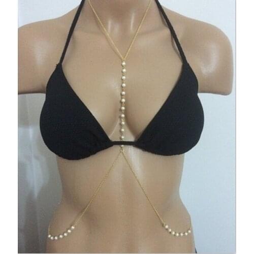 Free Shipping New Styles BY649 Women Gold colour Body Chains White Imitation Pearls sexy Chains Jewelry 2 Colors
