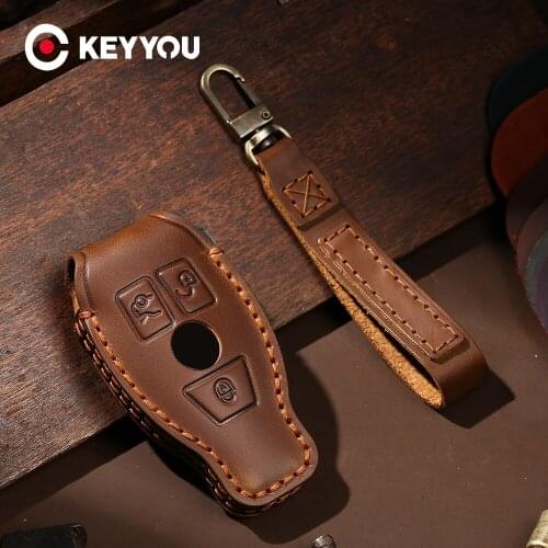 KEYYOU For Mercedes Benz NEC C E R S CL GL SL CLK SLK B C E ML S CLK CL Remote Key Fob Premium Quality Leather Car Key Case
