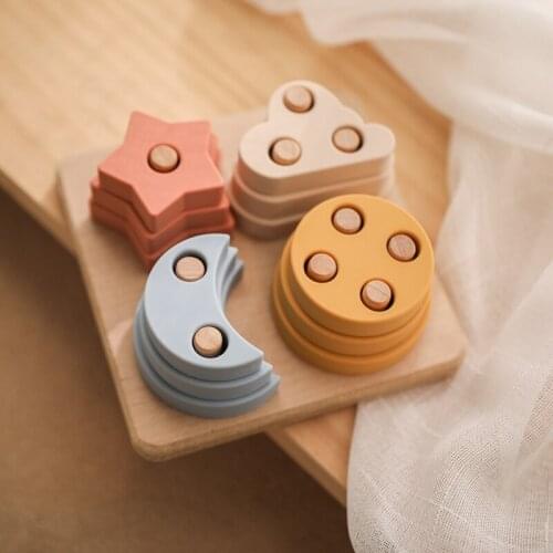 Baby Early Learning Wooden Stacking Toy Building Blocks Cartoon Shape Cognition Puzzle Montessori Toy Educational Kids Gift