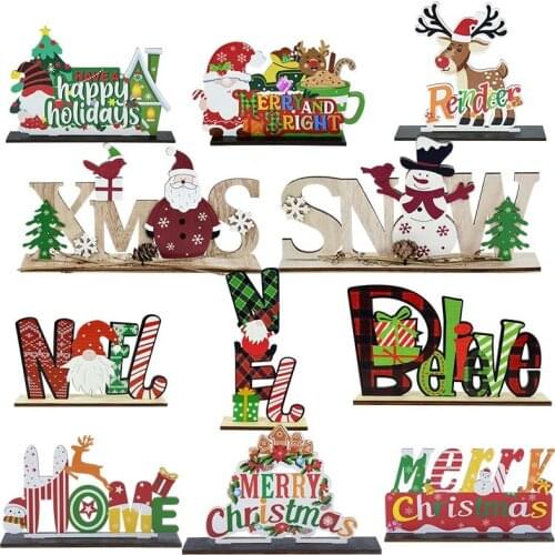 Wooden Freestanding Letters Sign Santa Claus Snowman Snowflakes Xmas Tree Christmas Party Home Decorations Desk Natal Table Gift