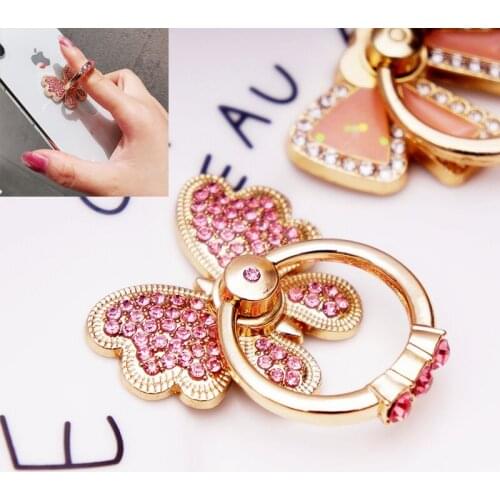 Metal fold finger grip ring mobile phone holder for iphone samsung xiaomi redmi Cartoon rhinestone holder stand bracket