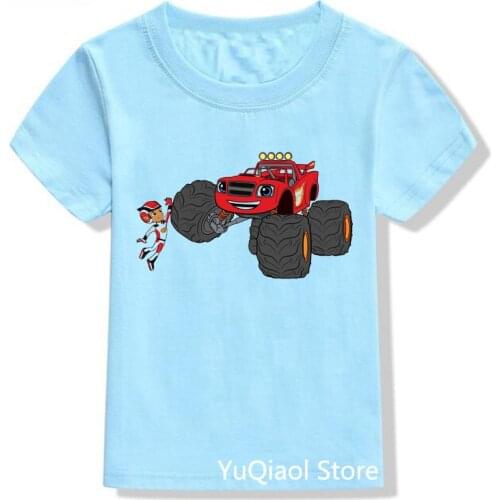 Kids Blaze And The Monster Machines T Shirt Boys Clothes Summer Blue T-Shirt Short Sleeve Top Teen Children Student Clothing