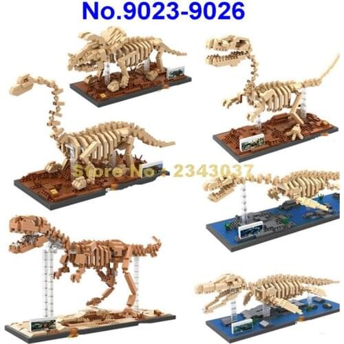 Dinosaur Fossil Tyrannosaurus Rex Velociraptor Triceratops Skull Jurassic Skeleton Building Block 8 Toy