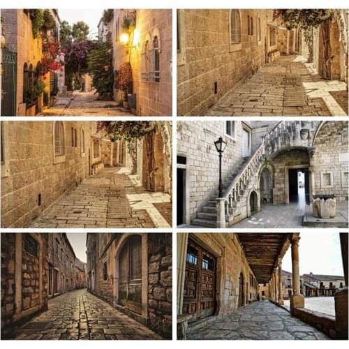 Laeacco Ancient city alley Backdrop Stone Town Journey Photography Customizable Photo Backgrounds For Photo Studio