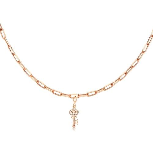 Valori Jewels Love Key, Zirconia White Gemstone, Rose Gold Plated, Sterling Silver Charm Necklace