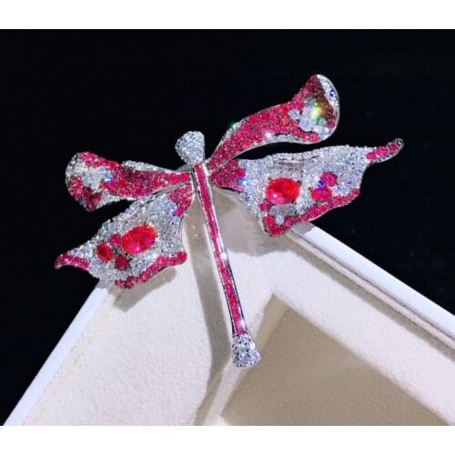 Red/Blue/Green Cubic Zirconia micro pave dragonfly Brooch Pin