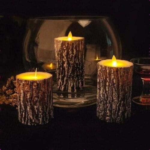"Set of 3 Moving Dancing Swinging Wick LED Pine Tree Candle Remote Controlled Paraffin Wax Wedding Bar Home Party Decor-amber"
