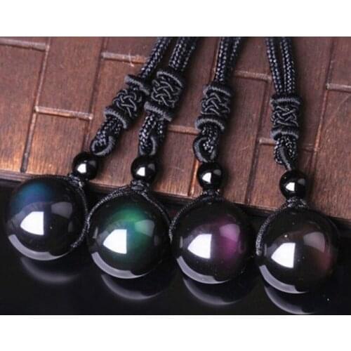 Natural Black Agate Crystal Rainbow Eye Heiyaoshi Pendant Round Beads Lovers Transport Beads Mens And Womens Necklace Pendant
