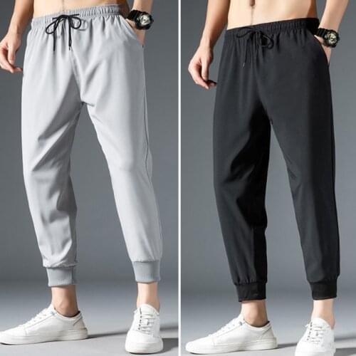 New Mens Summer Fashion Jogging Pants Street Style Ice Silk Quick-drying Pants Elastic Waist Trouser Big Size Les Pantalons
