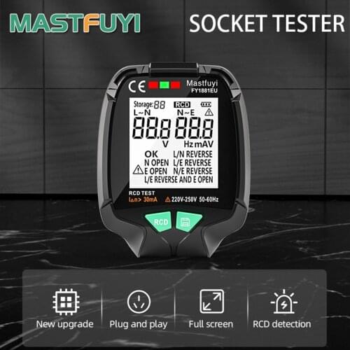New Generation Full Screen Socket Tester Ground Zero AC Voltage Tester 30V-250V RCD Test Plug Polarity Phase Check EU/US/UK