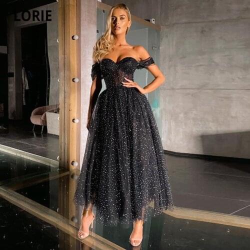 LORIE Gliiter Prom Dresses Sweetheart Off Shoulder Shiny Back Sparkly Arabic Evening Gown Celebrity Party Dress for Graduation