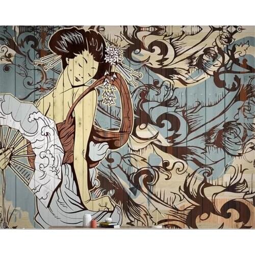 Custom 3d Self Adhesive wallpapers Japanese ukiyo-e wooden board modern minimalist TV background murals home decor Waterproof