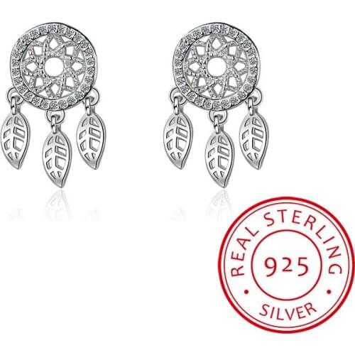 4A Cubic Zirconia Dreamcatcher Stud Earrings For Women High Quality Lady Fashion 925 Sterling Silver Jewelry