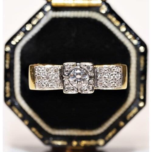 Old Original Vintage Art Deco Style 18k Gold Natural Diamond Decorated Pretty Wedding Ring