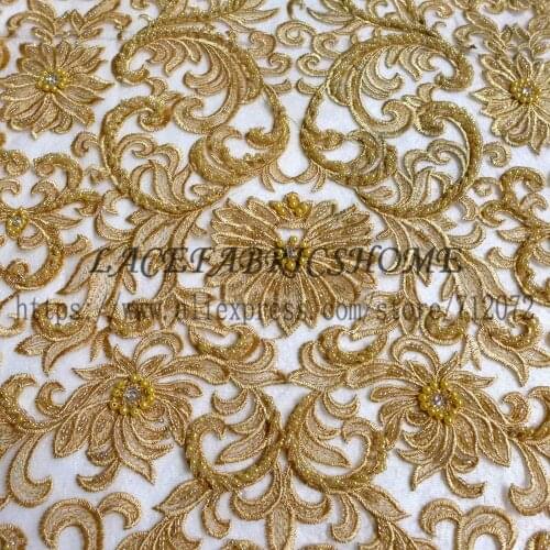 La Belleza Super heavy beaded off white and other 9 colours wedding dress lace fabric 51'' width