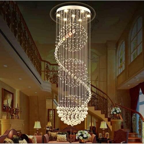 LED K9 Crystal Chandeliers Stair Hanging Light Indoor lighting decoration with D70CM H200CM chandelier light fixture