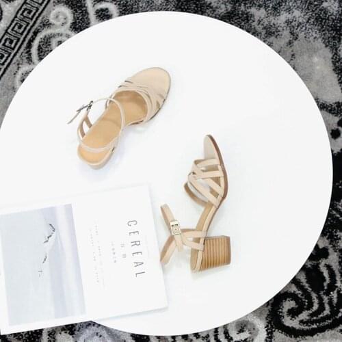 Genuine Cowhide Sandals For Women Shoes 2021 Summer Open-Toed Retro Roman Style Heels Sandals For Women\s