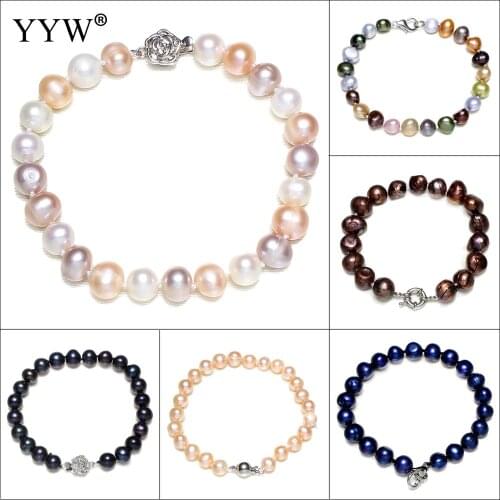 7-11mm 100% Natural Freshwater Pearl Bracelets For Women Jewelry Gift Multi Color Baroque Pink White Pearls Bracelets & Bangles