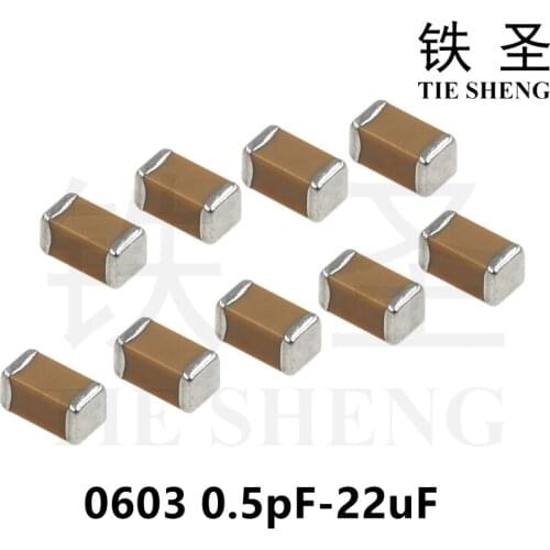 100pcs/Lot 0603 50V SMD Thick Chip Multilayer Ceramic Capacitor 1pF - 22uF 10NF 100NF 1UF 2.2UF 4.7UF 10UF 1NF 100PF