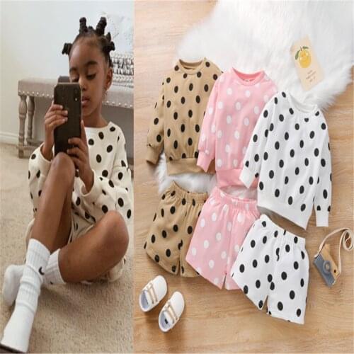 Multicolor Spring Autumn Baby Girl 2Pcs Clothes Sets Infant Kids Polka Dot Long Sleeve Loose Pullover Tops And Shorts