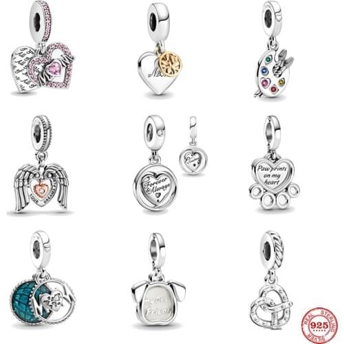 2021 Mothers day Gift Pink HEART & MUM DANGLE my pet dog Palette beads Fit Original Pandora Charms silver 925 Bracelet Jewelry