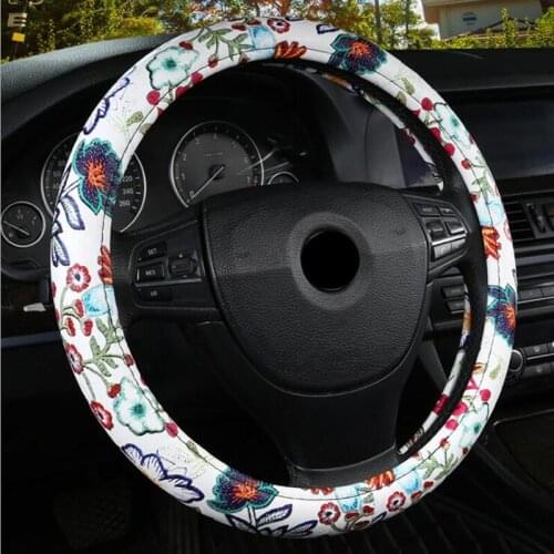 3 Design PU Leather Cute Car Steering Wheel Cover Flowers Cartoon for Girls Women Car Styling fit 14-15" Steering Wheel