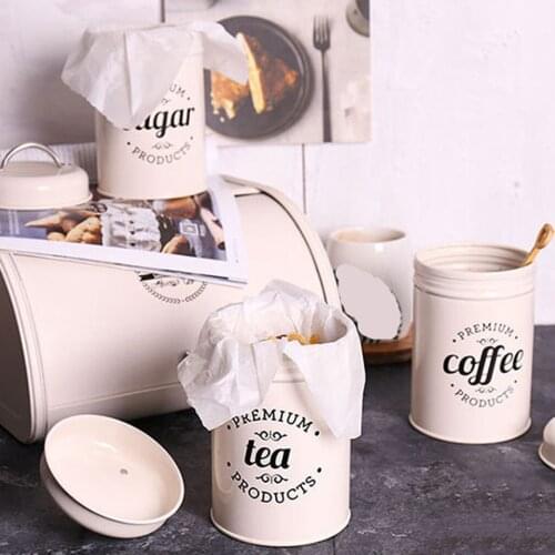 3pcs Retro Tea Coffee Sugar Canister Kitchen Storage Jar Tins Metal w/ Lid