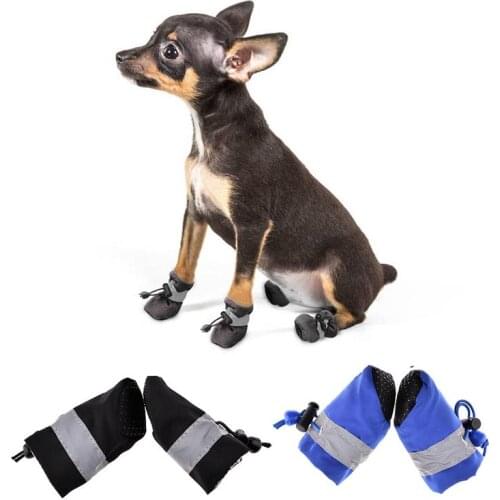 4pcs Waterproof Dog Shoes Non-slip Rain Boots Adjustable Sports Shoes Pet Shoes with Reflective Strips