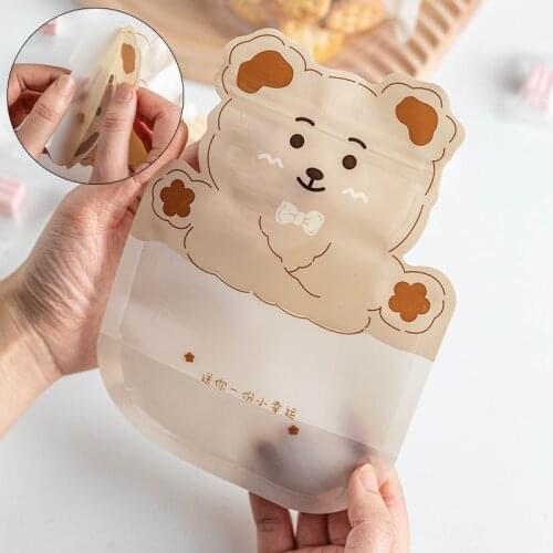 50pcs Bear Reusable Zipper Bags Mask Storage Box Cartoon Candy Cookies Snack Saver Bag Fresh Food Storage Bags Gift Bag