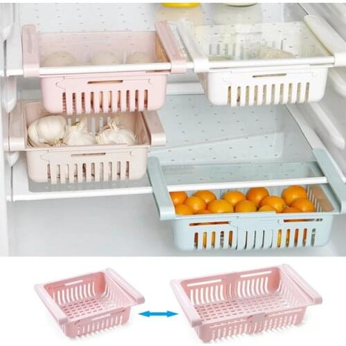 BalleenShiny Retractable Refrigerator Partition Storage Racks Household Storage Racks Fresh-keeping Pull-out Sorting Box