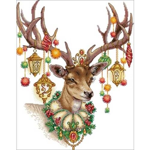 Shiny deer head patterns Counted Cross Stitch 11CT 14CT 18CT DIY Cross Stitch Kits Embroidery Needlework Sets home decor