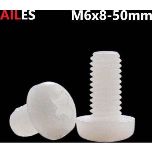M6 White Nylon Phillips Pan Head Screws 6mm x 8 10 12 15 18 20 25 30 35 40 50mm PA66 Plastic Cross Recessed Round Head Bolts