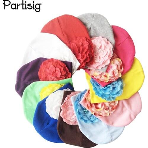 Partisig Brand Baby Girls Hat Cotton Knit Floral Beanie For Girls Spring Autumn Caps With Big Flower Winter Childrens Hats