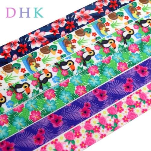 DHK 50yards flowers bird jungle printed grosgrain Ribbon Accessory hairbow headwear decoration Wholesale OEM DIY S904