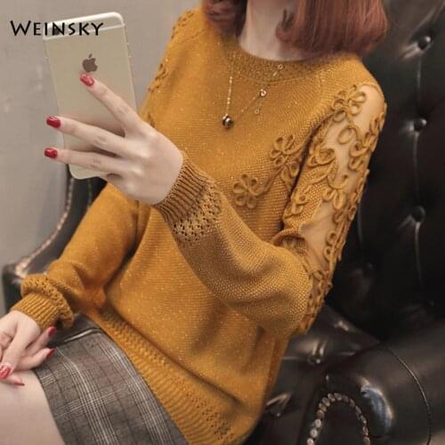 Women Knitted Jumper Sweater And Pullovers Korean Fashion Style O-Neck Sweater Winter And Autumn 2019 New Black Tops