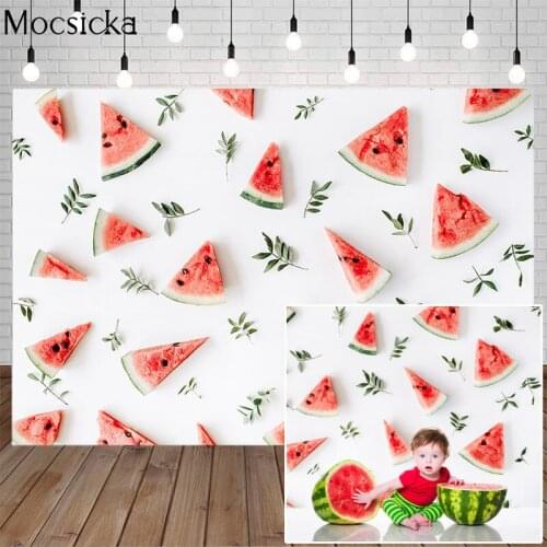 Repeat and Step Backdrop Watermelon Green Leaf Birthday Banner Background Newborn Baby Kids Photo Props Studio Booth Background
