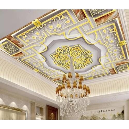 Customize Photo Wallpapers 3d ceiling Golden pattern Wallpapers For Living room Bedroom 3D Ceiling Wallpaper Sticker