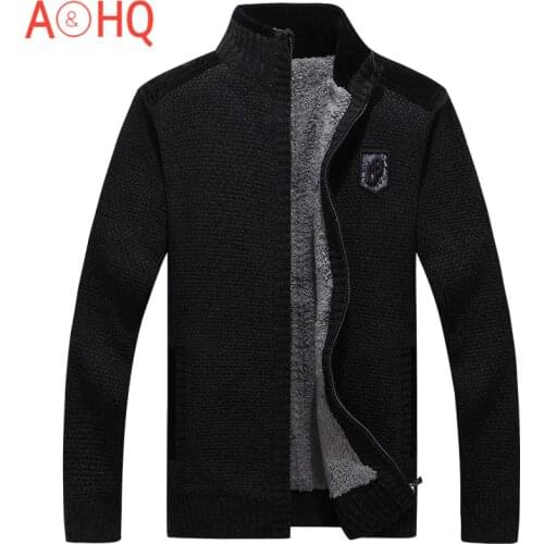 High Quality Men Sweaters With Zippers Thick Fleece Warm Black Casual Winter Men Cardigan Wool 2021 Big Size XXXL
