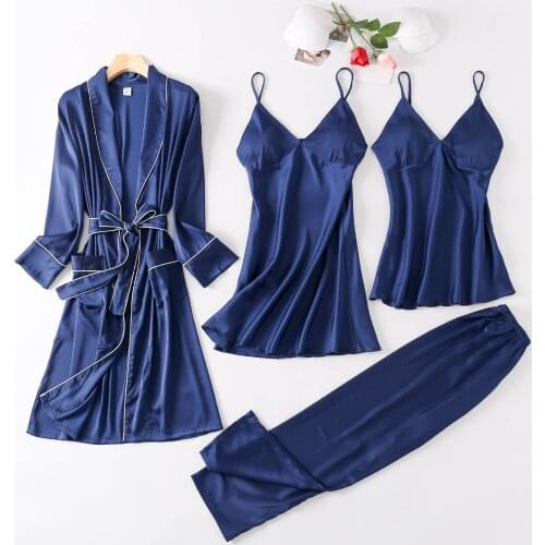 4Pcs Suit Pajamas Womens Court Sexy Nightgown Japanese Korean V Tie Chest Cushion Sling Gown Set Home Clothes Lady Sleepwear