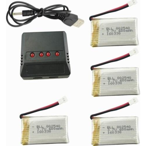SYMA X5C 4Pcs/lot 3.7V 600 mAh Lipo Battery With 4 In 1 Charger For Syma X5-15 X5C X5SC X5SW H5C RC Quadcopter Battery Parts